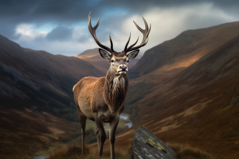 野外的野生动物史诗秋落景观红鹿雄鹿前山景观背景,高清,摄影图,摄影图片,图片大全,摄影图免费下载